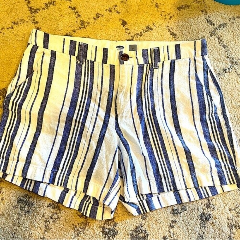 Old Navy Linen Blend Blue & White Stripe Shorts Size 4